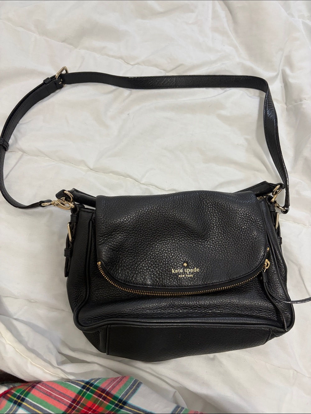 kate spade Black Pebbled Leather Crossbody with Gold Hardware